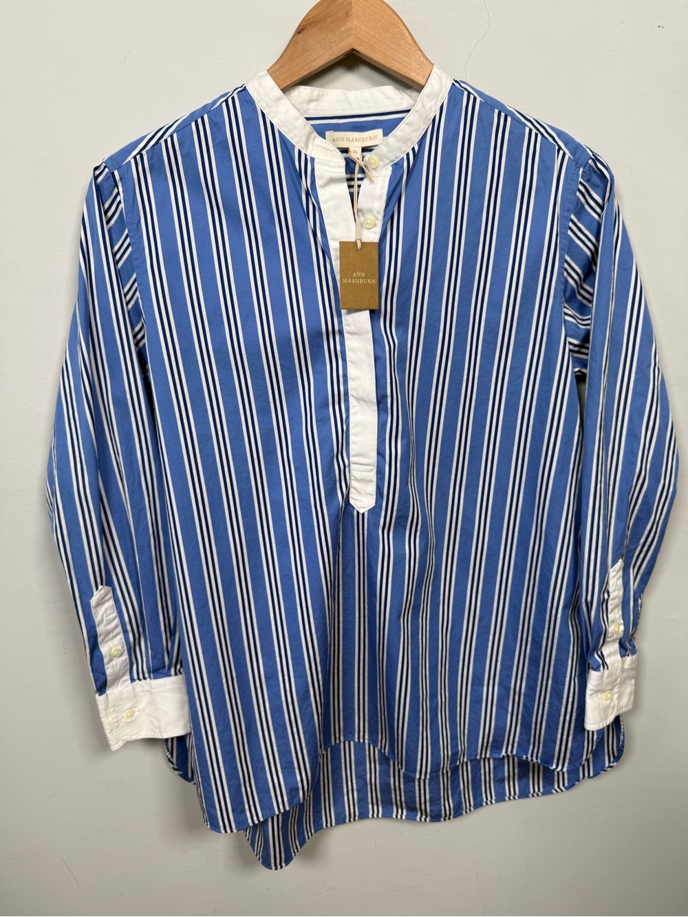 Ann Mashburn Adisa Striped Popover Tunic Shirt Contrast Cuffs NWT Size XS